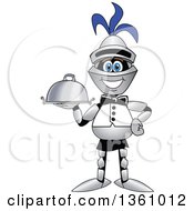 Lancer School Mascot Waiter Holding A Cloche Platter