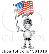 Lancer School Mascot Holding Up An American Flag