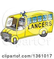 Lancer School Mascot Waving And Driving A Bus