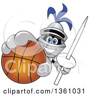 Lancer School Mascot Holding Up A Lance And Basketball