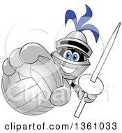 Lancer School Mascot Holding Up A Lance And Volleyball