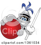 Clipart Of A Lancer School Mascot Holding Up A Lance And A Red Ball Royalty Free Vector Illustration