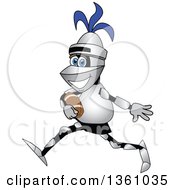 Clipart Of A Lancer School Mascot Running With A Football Royalty Free Vector Illustration