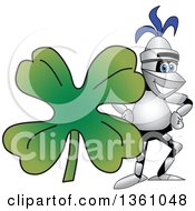 Lancer School Mascot With A Giant St Patricks Day Four Leaf Clover