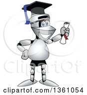 Clipart Of A Lancer School Mascot Graduate Holding A Diploma Royalty Free Vector Illustration by Mascot Junction