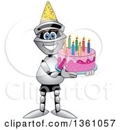 Lancer School Mascot Holding A Birthday Cake