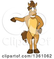 Clipart Of A Horse Colt Bronco Stallion Or Mustang School Mascot Character Pointing Royalty Free Vector Illustration