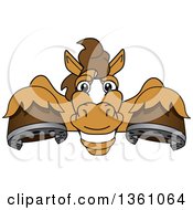 Clipart Of A Horse Colt Bronco Stallion Or Mustang School Mascot Character Smiling Over A Sign Royalty Free Vector Illustration