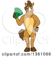 Horse Colt Bronco Stallion Or Mustang School Mascot Character Holding Cash Money