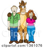 Poster, Art Print Of Horse Colt Bronco Stallion Or Mustang School Mascot Character Posing With Student Parents