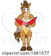 Poster, Art Print Of Horse Colt Bronco Stallion Or Mustang School Mascot Character Student Reading A Book