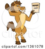 Poster, Art Print Of Horse Colt Bronco Stallion Or Mustang School Mascot Character Student Holding Up A Report Card
