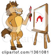 Poster, Art Print Of Horse Colt Bronco Stallion Or Mustang School Mascot Character Painting A Canvas