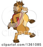 Horse Colt Bronco Stallion Or Mustang School Mascot Character Student Walking With A Backpack