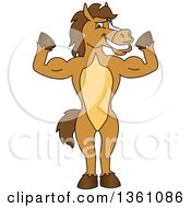 Clipart Of A Horse Colt Bronco Stallion Or Mustang School Mascot Character Flexing His Muscles Royalty Free Vector Illustration