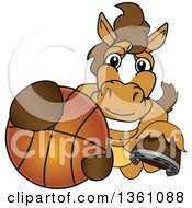 Horse Colt Bronco Stallion Or Mustang School Mascot Character Grabbing A Basketball