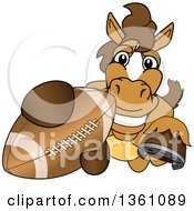 Horse Colt Bronco Stallion Or Mustang School Mascot Character Grabbing A Football