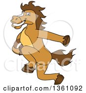 Clipart Of A Horse Colt Bronco Stallion Or Mustang School Mascot Character Running With A Football Royalty Free Vector Illustration