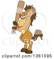 Clipart Of A Horse Colt Bronco Stallion Or Mustang School Mascot Character Holding A Baseball Bat Royalty Free Vector Illustration