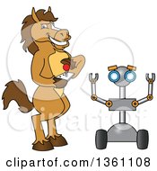 Horse Colt Bronco Stallion Or Mustang School Mascot Character Student Operating A Robot