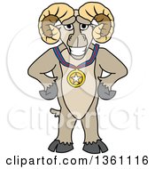 Clipart Of A Ram School Mascot Character Champion Posing With A Sports Medal Royalty Free Vector Illustration by Toons4Biz