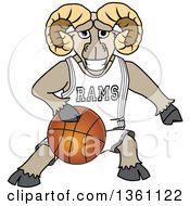 Poster, Art Print Of Ram School Mascot Character Dribbling A Basketball