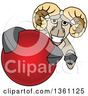 Clipart Of A Ram School Mascot Character Grabbing A Red Ball Royalty Free Vector Illustration