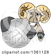 Ram School Mascot Character Grabbing A Volleyball