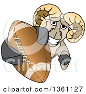 Clipart Of A Ram School Mascot Character Grabbing An American Football Royalty Free Vector Illustration by Mascot Junction