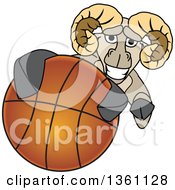 Ram School Mascot Character Grabbing A Basketball