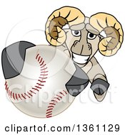 Ram School Mascot Character Grabbing A Baseball