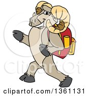 Ram School Mascot Character Student Walking With A Backpack