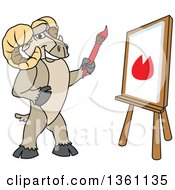 Poster, Art Print Of Ram School Mascot Character Student Painting On Canvas