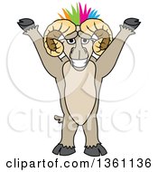 Poster, Art Print Of Cheering Ram School Mascot Character With A Colorful Mohawk