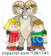 Ram School Mascot Character Posing With Students