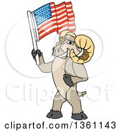 Ram School Mascot Character Holding An American Flag