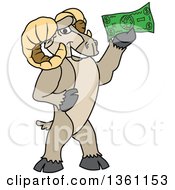 Ram School Mascot Character Holding Cash Money