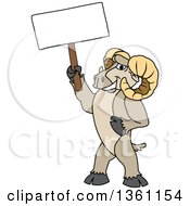 Ram School Mascot Character Holding A Blank Sign