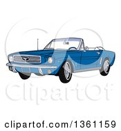 Poster, Art Print Of Cartoon Blue Convertible 64 Ford Mustang Muscle Car