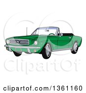 Cartoon Green Convertible 64 Ford Mustang Muscle Car