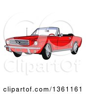 Cartoon Red Convertible 64 Ford Mustang Muscle Car