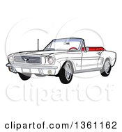 Cartoon White Convertible 64 Ford Mustang Muscle Car