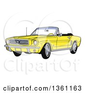 Cartoon Yellow Convertible 64 Ford Mustang Muscle Car