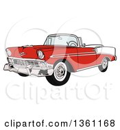 Poster, Art Print Of Cartoon Red And White 1956 Chevrolet Bel Air Classic Convertible Car