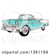 Poster, Art Print Of Cartoon Light Blue 1956 Chevrolet Bel Air Classic Convertible Car