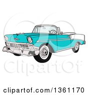 Poster, Art Print Of Cartoon Blue 1956 Chevrolet Bel Air Classic Convertible Car