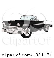 Poster, Art Print Of Cartoon Black And White 1956 Chevrolet Bel Air Classic Convertible Car
