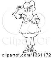 Clipart Of A Cartoon Black And White Chubby Woman With Flabby Arms Pointing To The Problem Royalty Free Vector Illustration
