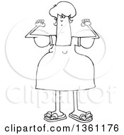 Poster, Art Print Of Cartoon Black And White Chubby Woman With Flabby Arms Flexing