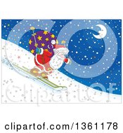 Poster, Art Print Of Santa Skiing Downhill At Night